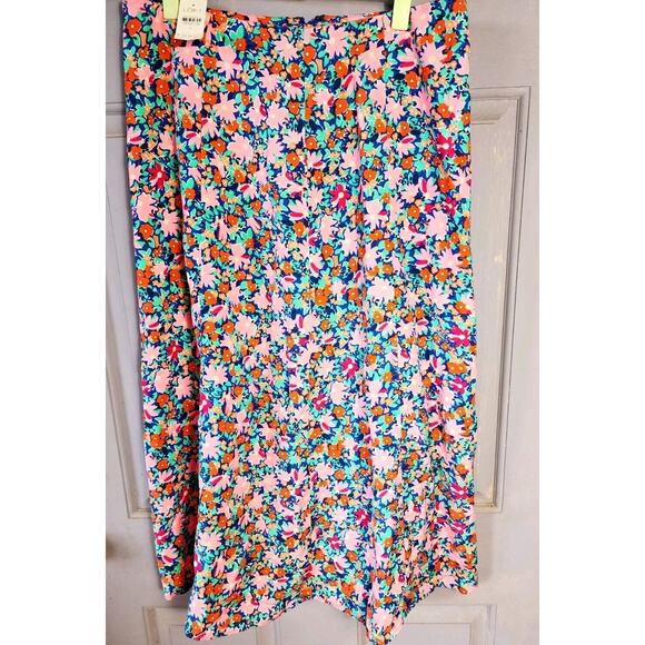 NEW Loft Floral Linen Blend MIDI Skirt Sz 6 Side Slit Zip Pink Spring Cottage - Picture 9 of 9